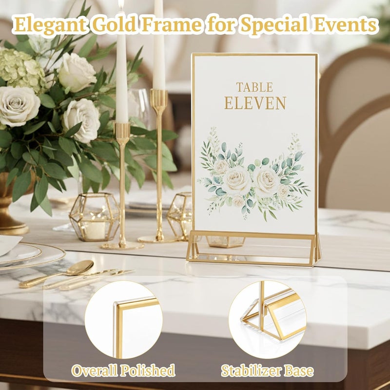 EHWINE 12 Pack Acrylic Sign Holder 5 x 7, Double Sided Gold Picture Frame Stand up Table Top Sign Holders, Clear Display Stand Menu Flyer Holder for Wedding Party (Provide Non-slip Mats) - Image 4